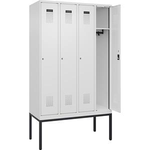 C+P Lockerkast Evolo PLUS, 4 compartimenten, verkeerswit, b = 1200 mm, met smalle voeten, cilinderslot