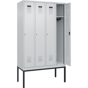 C+P Lockerkast Evolo PLUS, 4 compartimenten, lichtgrijs, b = 1200 mm, met smalle voeten, cilinderslot