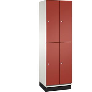 C+P Lockerkast met twee verdiepingen Cambio, 2 compartimenten, kastframe zuiverwit / deur vuurrood, breedte 600 mm