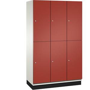 C+P Lockerkast met twee verdiepingen Cambio, 3 compartimenten, kastframe zuiverwit / deur vuurrood, breedte 1200 mm