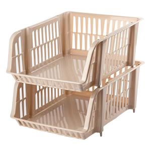 PlasticForte Stapelbare opbergmand - 2x - Beige - 16 liter - kunststof - x 28 x 15 cm -