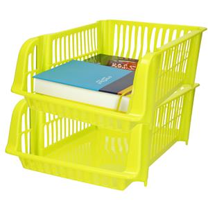PlasticForte Stapelbare opbergmand - 2x - Groen - 16 liter - kunststof - x 28 x 15 cm -