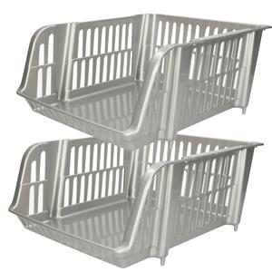 PlasticForte Stapelbare opbergmand - 2x - Zilver - 16 liter - kunststof - x 28 x 15 cm -