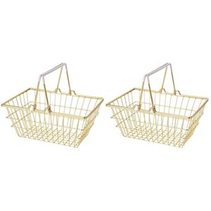 Merkloos Klein winkelmandje - 2x - goud - metaal - draadmandje - 18 x 13 x 8 cm -