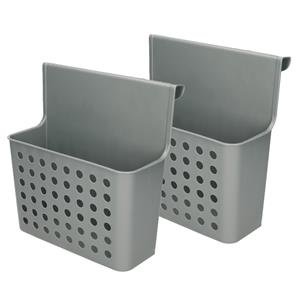 PlasticForte Badkamerrekje - 2x stuks - zilverkleurig - douche opbergmandje - 26x24 cm -