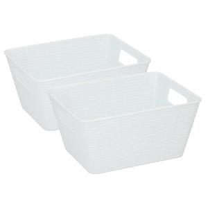 Merkloos 4x Stuks kunststof opbergmandjes wit 26 x 20 x 13 cm -