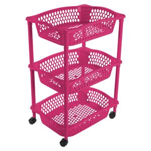 Hega Hogar Keuken opberg trolleys/roltafels met 3 manden 62 cm fuchsia roze -