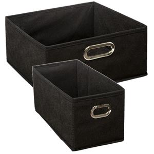 5five Set van 2x stuks opbergmanden/kastmanden 7 en 14 liter zwart van linnen 31 cm -