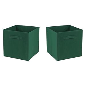 Urban Living Opbergmand/kastmand Square Box - 2x - karton/kunststof - 29 liter - donker groen - 31 x 31 x 31 cm -
