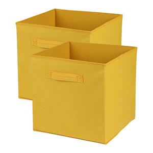 Urban Living Opbergmand/kastmand Square Box - 2x - karton/kunststof - 29 liter - geel - 31 x 31 x 31 cm -