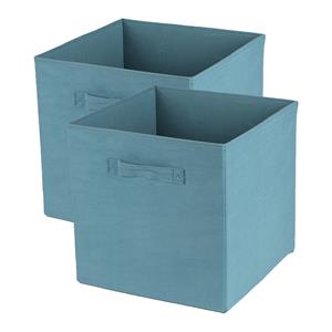 Urban Living Opbergmand/kastmand Square Box - 2x - karton/kunststof - 29 liter - ijsblauw - 31 x 31 x 31 cm -