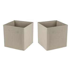 Urban Living Opbergmand/kastmand Square Box - 2x - karton/kunststof - 29 liter - licht beige - 31 x 31 x 31 cm -