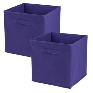 Urban Living Opbergmand/kastmand Square Box - 2x - karton/kunststof - 29 liter - paars - 31 x 31 x 31 cm -