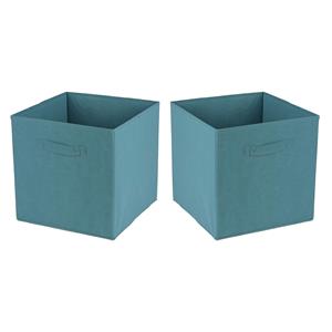 Urban Living Opbergmand/kastmand Square Box - 2x - karton/kunststof - 29 liter - petrol blauw - 31 x 31 x 31 cm -