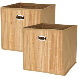 Storage Solutions Opbergmand/kastmand - 2x - naturel - bamboe/kunststof - 28 liter - 31 x 31 x 31 cm - opvouwbaar -