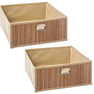 5five 2x stuks opbergmand/kastmand 13 liter beige linnen/bamboe 31 x 15 x 31 cm -