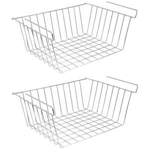 MSV Kastmandje - 2x - opberg/hang mandjes - rvs - zilver - 30 x 24 x 13.5 cm -