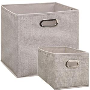 5five Set van 2x stuks opbergmanden/kastmanden 7 en 29 liter beige van linnen 31 cm -