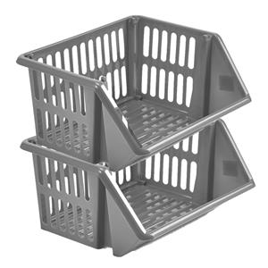 Whitefurze Mand/organizer - 2x - stapelbaar - grijs - 35 x 29 x 17 cm -