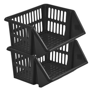 Whitefurze Mand/organizer - 2x - stapelbaar - zwart - 35 x 29 x 27 cm -