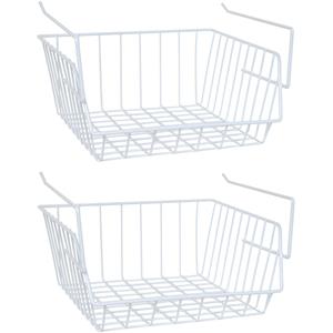 MSV Kastmandje - 2x - opberg/hang mandjes - rvs - wit - 33 x 27 x 13 cm -