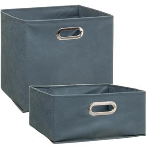 5five Set van 2x stuks opbergmanden/kastmanden 14 en 29 liter blauwgrijs van linnen 31 cm -