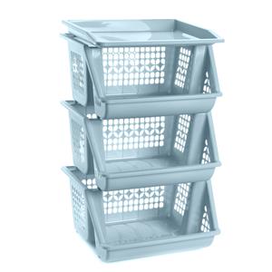PlasticForte Opbergkrat - blauw - 3 vakken - 62 cm - Stapelkratten - Stapelbare manden -