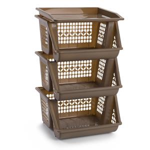 PlasticForte Opbergkrat - bruin - 3 vakken - 62 cm - Stapelkratten - Stapelbare manden -