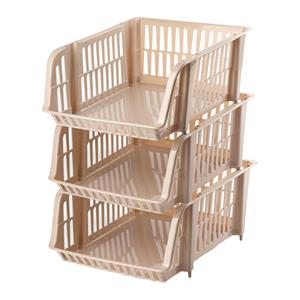 PlasticForte Stapelbare opbergmand - 3x - Beige - 16 liter - kunststof - x 28 x 15 cm -