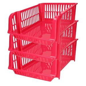 PlasticForte Stapelbare opbergmand - 3x - Roze - 16 liter - kunststof - x 28 x 15 cm -