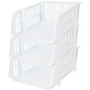 PlasticForte Stapelbare opbergmand - 3x - Wit - 16 liter - kunststof - x 28 x 15 cm -