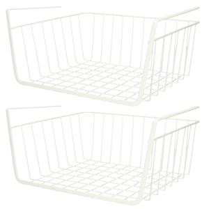 Urban Living Kastmandje - 2x - opberg/hang mandjes - rvs - wit - 30 x 25 x 14 cm -