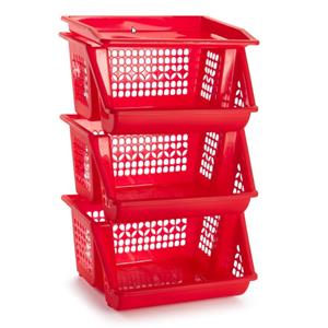 PlasticForte Opbergkrat - rood - 3 vakken - 62 cm - Stapelkratten - Stapelbare manden -