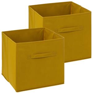 5five Opbergmand/kastmandje - 2x - Mosterdgeel - 31 x 31 x 31 cm - 29 liter - Vakkenkast manden - Stof -