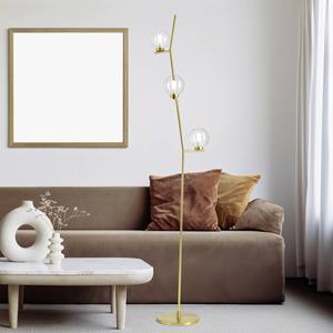 Miloox by Sforzin Vloerlamp Camely, geborsteld goud/helder, 3-lamps, glas