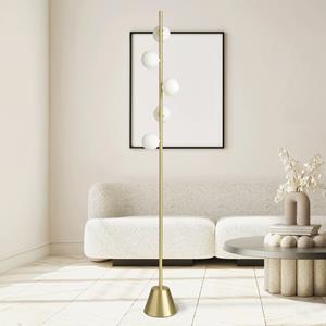 Miloox by Sforzin Pomi vloerlamp, 5-lamps, goudkleurig, glas, hoogte 170 cm