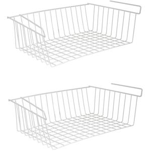 MSV Kastmandje - 2x - opberg/hang mandjes - rvs - wit - x 26 x 14 cm -