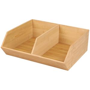Bambou & Co Stapelbare opbergmand 2 vaks - L35 x B31 x H12 cm - bamboe hout - lichtbruin - organizer -