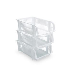 Merkloos PlasticForte Stapelbare opbergmand - 3x - wit - 20L - kunststof - 43 x 32 x 16 cm -