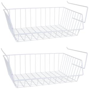 MSV Kastmandje - 2x - opberg/hang mandjes - rvs - wit - x 27 x 14 cm -