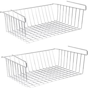 MSV Kastmandje - 2x - opberg/hang mandjes - rvs - zilver - x 26 x 14 cm -
