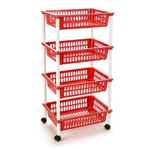 PlasticForte Keukentrolley op wieltjes - 4-laags - rood - kunststof - 40x50x85 cm -