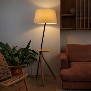 FARO BARCELONA Treewood vloerlamp, essen/beige, stof/hout, hoogte 175 cm