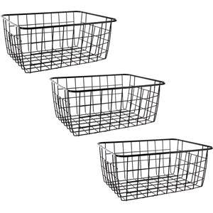 Merkloos Svenska Living Opbergmand - Set van 3x stuks - zwart - industriële draadmand - 18 x 24 x 10 cm - kas -