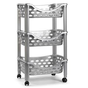 PlasticForte Keukentrolley/roltafel - 3-laags - kunststof - zilverkleurig - x 65 cm -