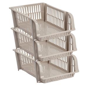PlasticForte Stapelbare opbergmand - 3x - Beige - 20 liter - kunststof - 43 x 32 x 16 cm -