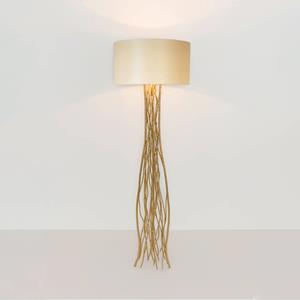 Holländer Vloerlamp Capri, goud/ecru, hoogte 155 cm, gehamerd ijzer