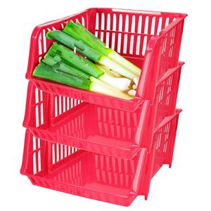 PlasticForte Stapelbare opbergmand - 3x - Roze - 20 liter - kunststof - 43 x 32 x 16 cm -