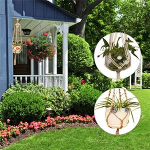 HOMEKA Linnen touw planten bloemen pot hangende mand houder netto tuin balkon decor L MS004