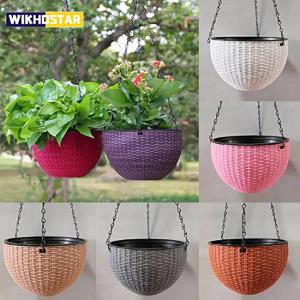 WIKHOSTAR Veelzijdige ronde hars hangende bloem hangende potten mand buiten hangende pot houder tuin balkon plantenbak emmer huisdecoratie bruin